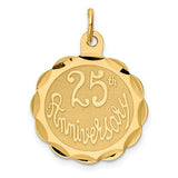 14k gold 25th anniversary disc charm pendant with engraved details, perfect for jewelry and special occasion accessories.