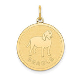 14k gold Beagle Disc Charm pendant from Solomon Jewelers, featuring a detailed Beagle dog design in a sleek circular shape.