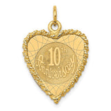 14K gold Happy 10th Anniversary charm pendant with engraved design, perfect for celebrating special milestones.