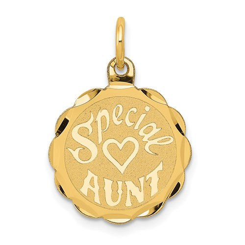 14K gold Aunt charm pendant featuring detailed design, ideal for jewelry and special occasion accessories.