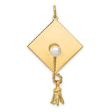 14k gold graduation cap pendant with FW cultured pearl charm, elegant jewelry accessory from Solomon Jewelers.