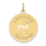 Gold Labrador Retriever disc charm pendant in 14k gold, featuring a detailed Labrador Retriever design.