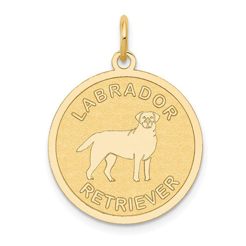 Gold Labrador Retriever disc charm pendant in 14k gold, featuring a detailed Labrador Retriever design.