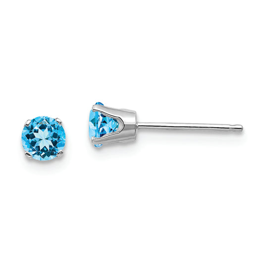 14k White Gold 4mm Blue Topaz Stud Earrings - Solomon Jewelers