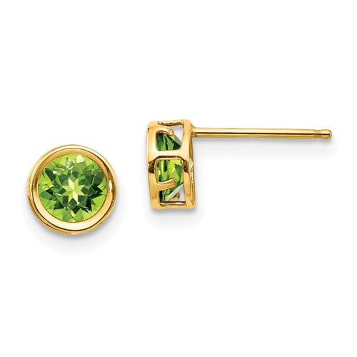 14k-5mm-bezel-peridot-stud-earrings-SolomonJeweler-Wichita-KS-CustomJewelry