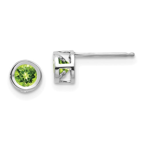 14k-white-gold-4mm-bezel-august-peridot-post-earrings-SolomonJeweler-Wichita-KS-CustomJewelry