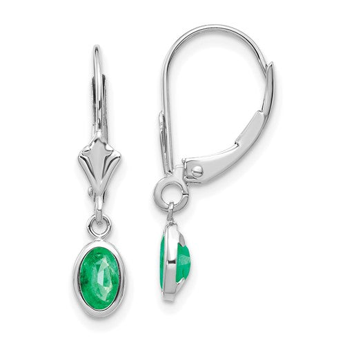14k-white-gold-6x4-oval-bezel-may-emerald-leverback-earrings-SolomonJeweler-Wichita-KS-CustomJewelry