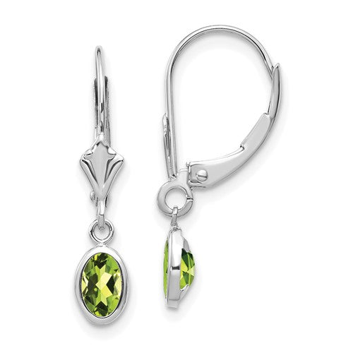 14k-white-gold-6x4-oval-bezel-august-peridot-leverback-earrings-SolomonJeweler-Wichita-KS-CustomJewelry