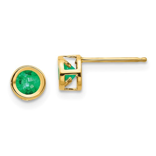 14k-4mm-bezel-may-emerald-post-earrings-SolomonJeweler-Wichita-KS-CustomJewelry