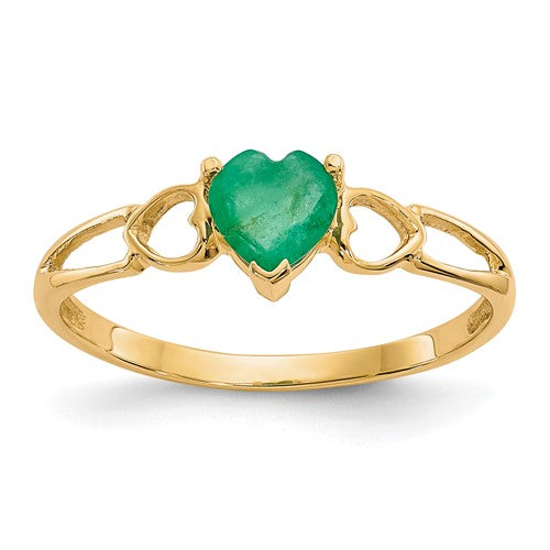 14k gold emerald birthstone ring with a central green gemstone, elegant jewelry piece from Solomon Jewelers