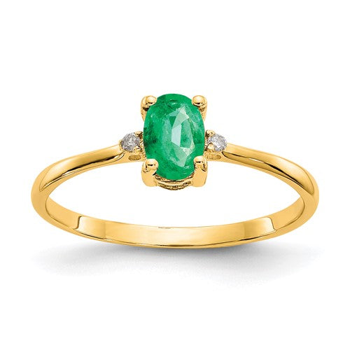 14k gold diamond and emerald birthstone ring with intricate design, showcasing sparkling diamonds and vibrant emeralds.