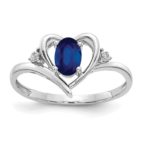 14k white gold sapphire and diamond heart ring, featuring a sparkling gemstone design, from Solomon Jewelers jewelry collection.