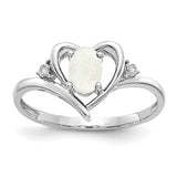 14k white gold heart-shaped opal and diamond ring, featuring sparkling gemstones, jewelry ring from Solomon Jewelers.