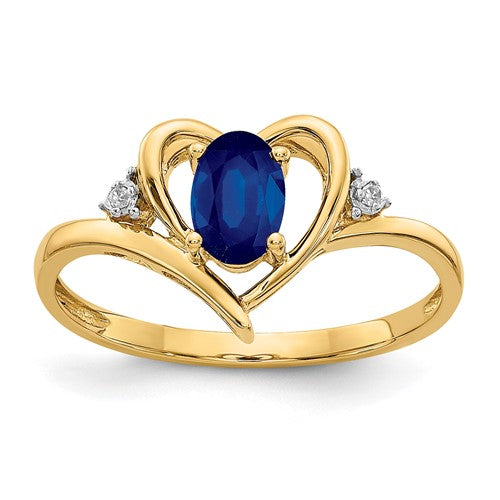 14k gold sapphire and diamond heart ring featuring sparkling gemstones, elegant jewelry piece from Solomon Jewelers.