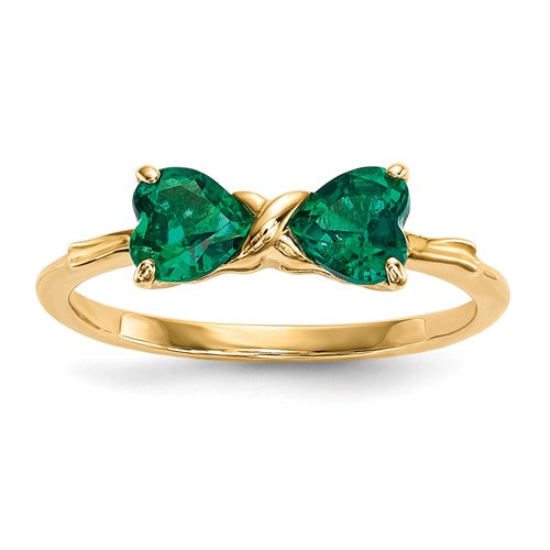 14k-gold-polished-created-emerald-bow-ring-SolomonJeweler-Wichita-KS-CustomJewelry