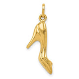 14K gold high heel shoe charm from Solomon Jewelers, detailed 3D designer pendant for jewelry making or collection.