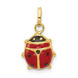 14k red enameled ladybug charm pendant in gold, crafted by Solomon Jewelers, featuring vibrant red enamel and detailed design.