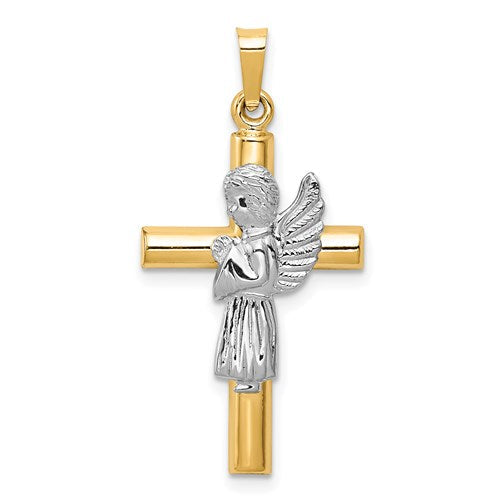 14k-two-tone-angel-and-cross-pendant-SolomonJeweler-Wichita-KS-CustomJewelry