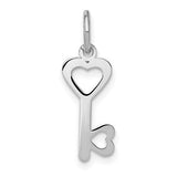 14k white gold heart-shaped key and lock charm pendant, showcasing intricate design from Solomon Jewelers.