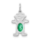 14K white gold girl pendant with a 6x4 oval genuine emerald, showcasing elegant jewelry craftsmanship.