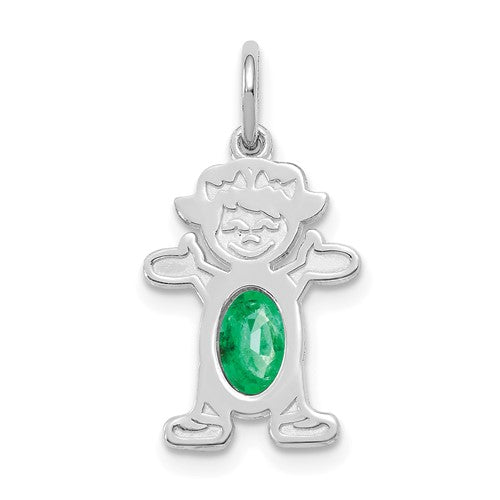 14K white gold girl pendant with a 6x4 oval genuine emerald, showcasing elegant jewelry craftsmanship.