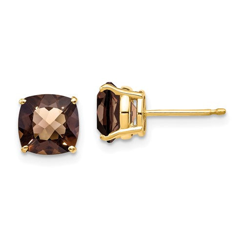 14k-7mm-cushion-checker-cut-smoky-quartz-earring-SolomonJeweler-Wichita-KS-CustomJewelry