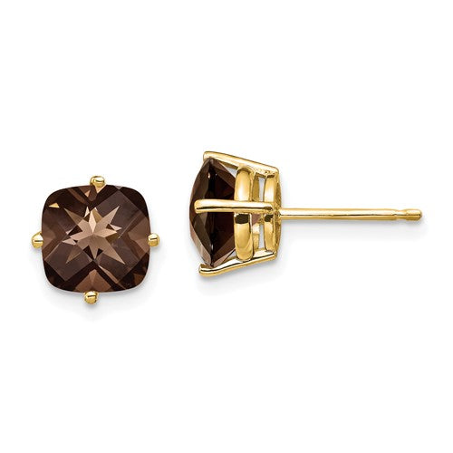 14k-7mm-cushion-smoky-quartz-earring-SolomonJeweler-Wichita-KS-CustomJewelry