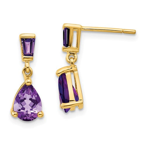 14k-gold-amethyst-dangle-post-earrings-SolomonJeweler-Wichita-KS-CustomJewelry