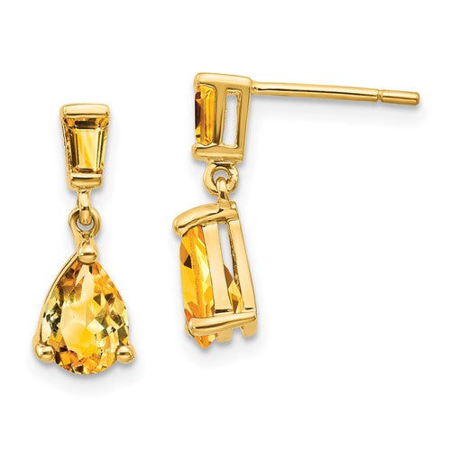 14k-gold-citrine-dangle-post-earrings-SolomonJeweler-Wichita-KS-CustomJewelry