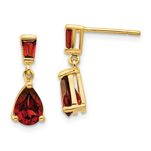 14k-gold-garnet-dangle-post-earrings-SolomonJeweler-Wichita-KS-CustomJewelry