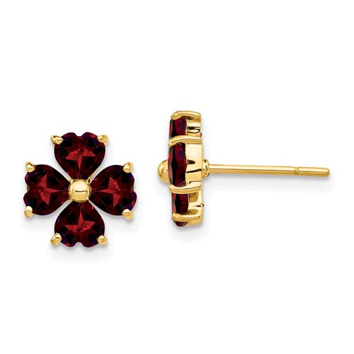 14k-heart-shaped-garnet-flower-post-earrings-SolomonJeweler-Wichita-KS-CustomJewelry
