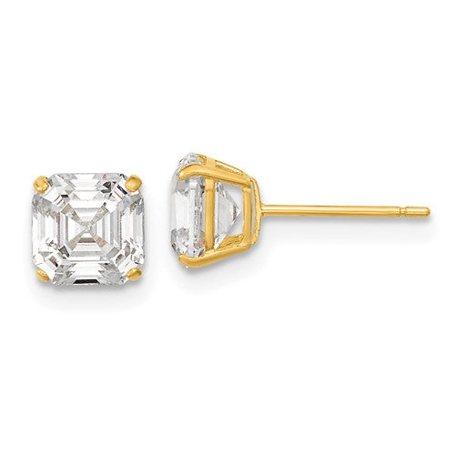14k-polished-6x6-asscher-cut-cz-studs-post-earrings-SolomonJeweler-Wichita-KS-CustomJewelry