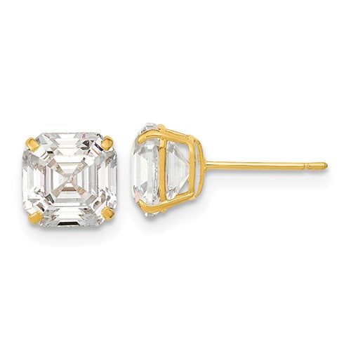 14k-polished-7x7-asscher-cut-cz-studs-post-earrings-SolomonJeweler-Wichita-KS-CustomJewelry
