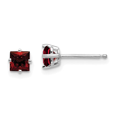 14k-white-gold-4mm-princess-cut-garnet-earrings-SolomonJeweler-Wichita-KS-CustomJewelry