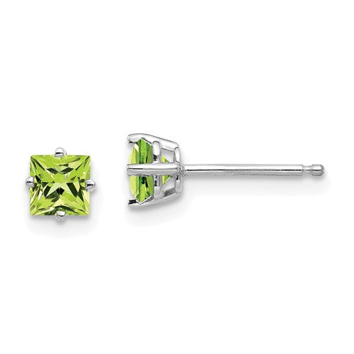 14k-white-gold-4mm-square-step-cut-peridot-earrings-SolomonJeweler-Wichita-KS-CustomJewelry