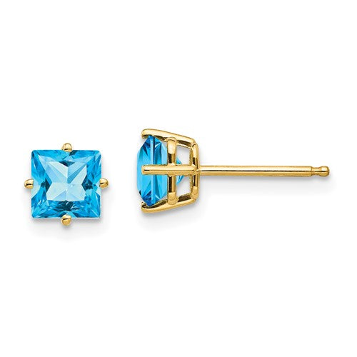 14k-5mm-princess-cut-blue-topaz-earrings-SolomonJeweler-Wichita-KS-CustomJewelry