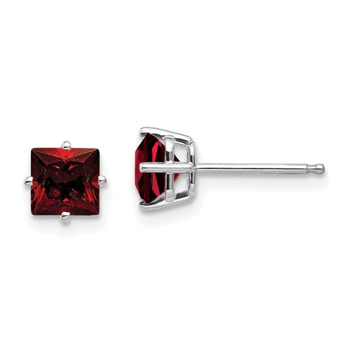 14k-white-gold-5mm-princess-cut-garnet-earrings-SolomonJeweler-Wichita-KS-CustomJewelry