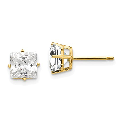 14k-6mm-princess-cut-cubic-zirconia-earrings-SolomonJeweler-Wichita-KS-CustomJewelry
