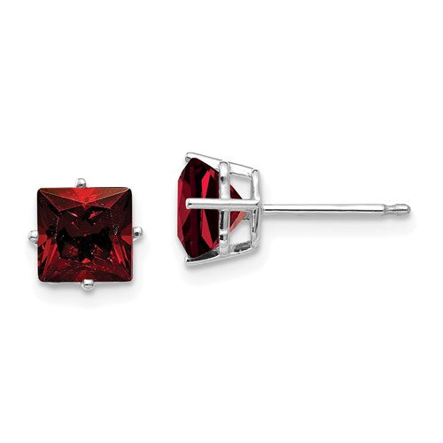 14k-white-gold-6mm-princess-cut-garnet-earrings-SolomonJeweler-Wichita-KS-CustomJewelry