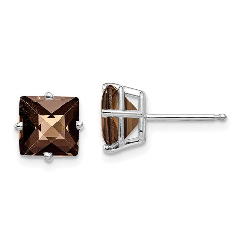 14kw-7mm-square-checker-cut-smoky-quartz-earrings-SolomonJeweler-Wichita-KS-CustomJewelry