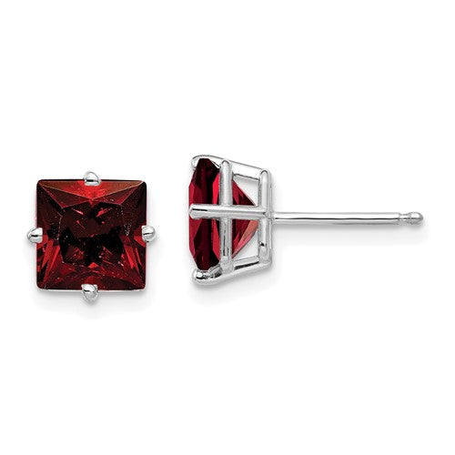 14k-white-gold-7mm-princess-cut-garnet-earrings-SolomonJeweler-Wichita-KS-CustomJewelry