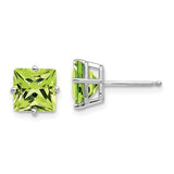 14k-white-gold-7mm-princess-cut-peridot-earrings-SolomonJeweler-Wichita-KS-CustomJewelry