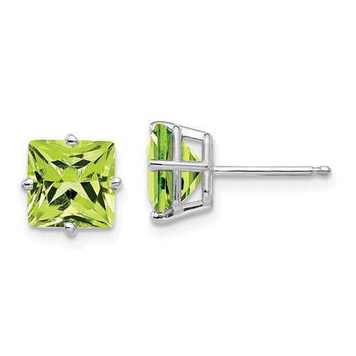 14k-white-gold-7mm-princess-cut-peridot-earrings-SolomonJeweler-Wichita-KS-CustomJewelry