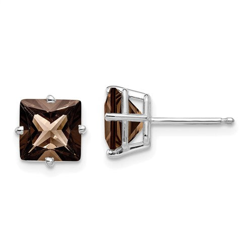 14kw-7mm-square-smoky-quartz-earrings-SolomonJeweler-Wichita-KS-CustomJewelry