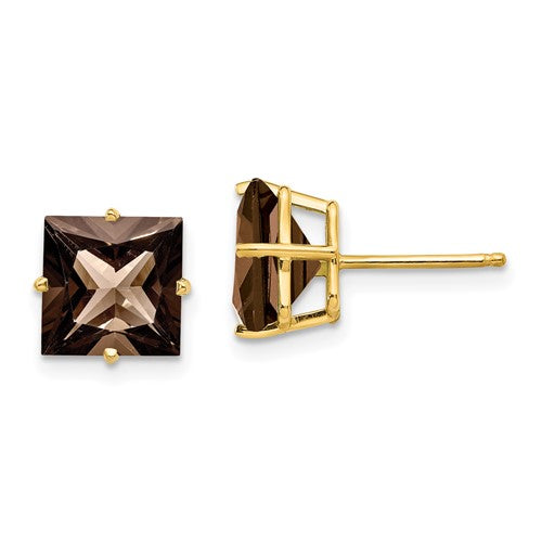 14k-8mm-square-smoky-quartz-earrings-SolomonJeweler-Wichita-KS-CustomJewelry