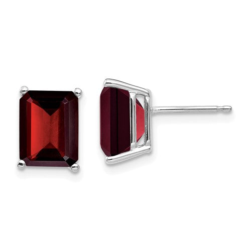 14k-white-gold-9x7mm-emerald-cut-garnet-earrings-SolomonJeweler-Wichita-KS-CustomJewelry