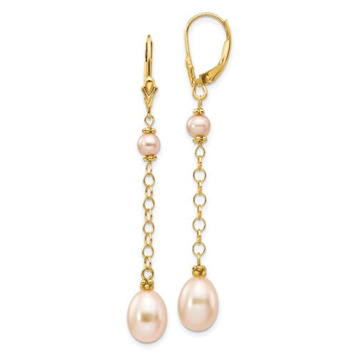 14k-5-8mm-pink-freshwater-cultured-pearl-leverback-earrings-SolomonJeweler-Wichita-KS-CustomJewelry