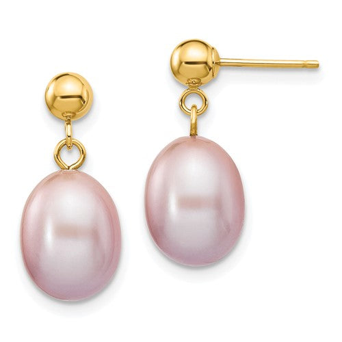 14k-8-9mm-purple-rice-freshwater-cultured-pearl-post-dangle-earrings-SolomonJeweler-Wichita-KS-CustomJewelry
