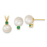 14k-7-8mm-white-fw-cultured-pearl-emerald-stud-earrings-pendant-SolomonJeweler-Wichita-KS-CustomJewelry