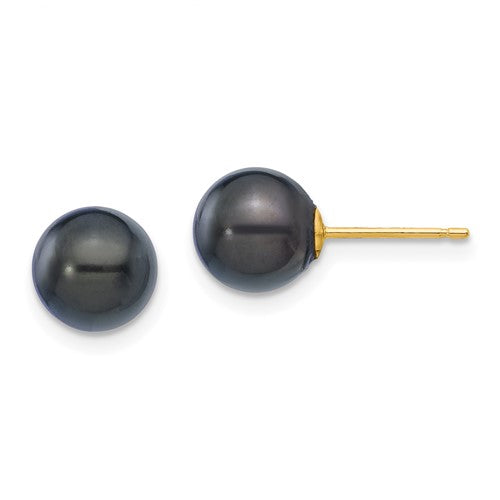 14k-7-8mm-round-black-saltwater-akoya-cultured-pearl-stud-post-earrings-SolomonJeweler-Wichita-KS-CustomJewelry